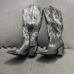 Oasis Society Astrid Black Knee High Embroidered Cowboy Boots Women’s 8